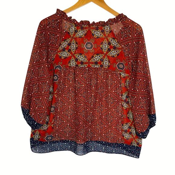 MISA Women’s Boho Chiffon Multi Print Tassel Top size small - Picture 4 of 4